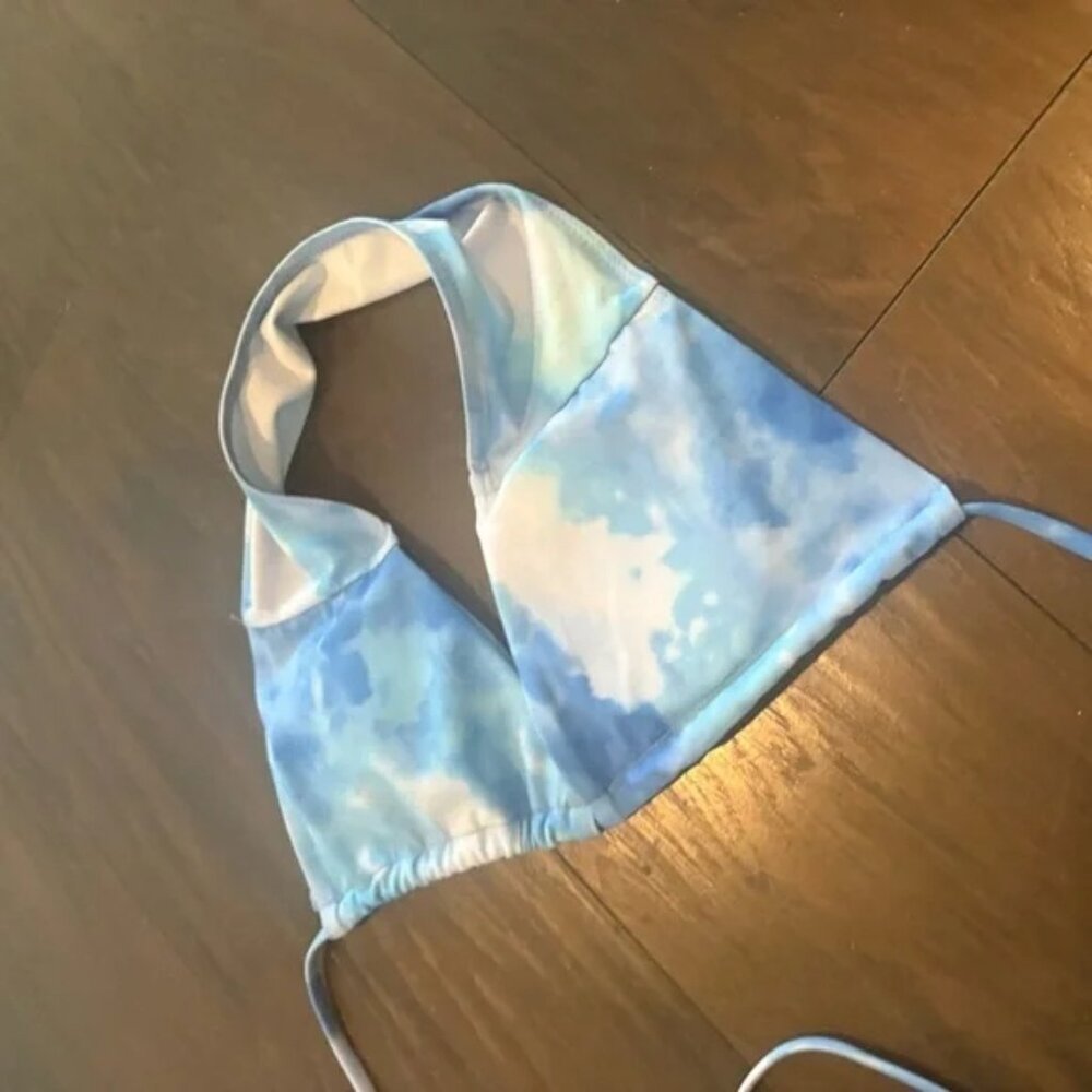 Blue Tie-Dye Sky Cloud Pattern Bikini Set With Me… - image 7